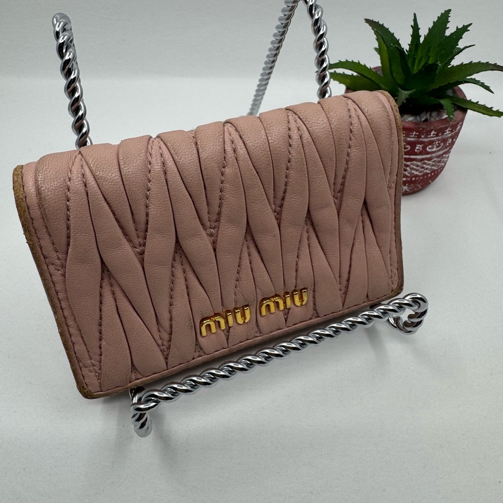Miu Miu Blush Pink soft leather Metalsse Nappa credit card holder